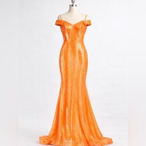 Ashley Lauren 11107 Iridescent Orange Sequin Mermaid Prom Gown Size 6
